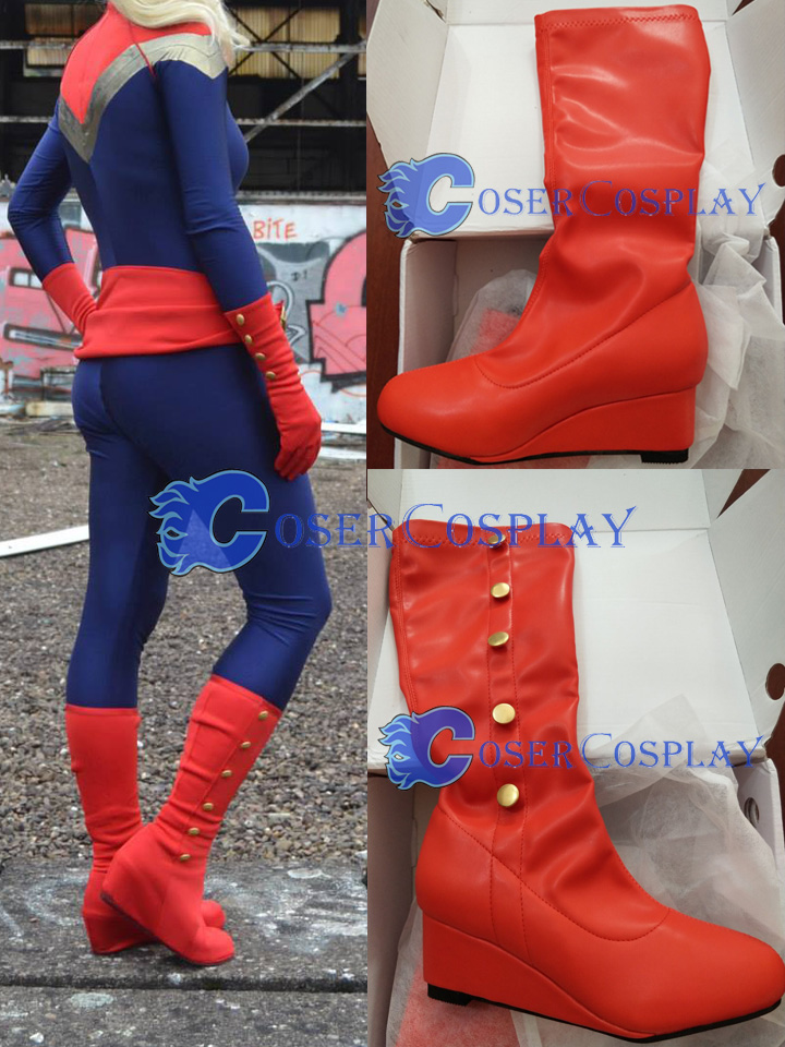 Captain Marvel Ms Red Wedge boots With Buttons
